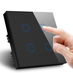 Protium_Crystal Glass Wireless Smart Touch Switch, Work With Mobile App, Alexa & Google Assistant (4 Gang-Black Color)