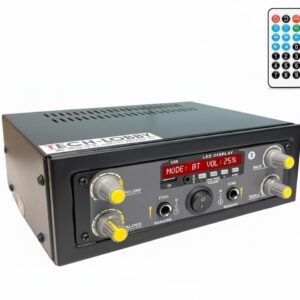 Tech-Unique Stereo Amplifier with Big LED Display/Bluetooth/2 MIC Input/USB/SD Card Slot/FM Radio/AUX Input/Remote Control & Built-in Equalizer with Bass, Treble & Balance Control (039 PRO)