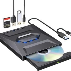 External USB 3.0 and Type C CD DVD Writer RW Optical Drive CD/DVD ROM +/-RW CD Burner Drive with SD/TF Card Reader Ports, USB 3.0 to C Hub for MacBook, Notebook, Laptop, PC, Desktop - ( Black )