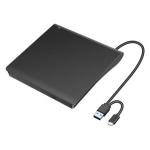 BKC External DVD Drive USB 3.0 & Type-C, Portable CD/DVD +/-RW Burner Writer Player, Plug & Play for Laptop, PC, MacBook, Windows, Mac OS, Linux