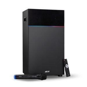 AKAI Portable Bluetooth Speaker 80W RMS with Remote - 1 Year Warranty | Mid Speaker 6.5" Woofer | Karaoke mic HDMI (ARC), LED Light, High Bass, AUX | Supports TV, PC & Smartphone (UltraBoom-80)