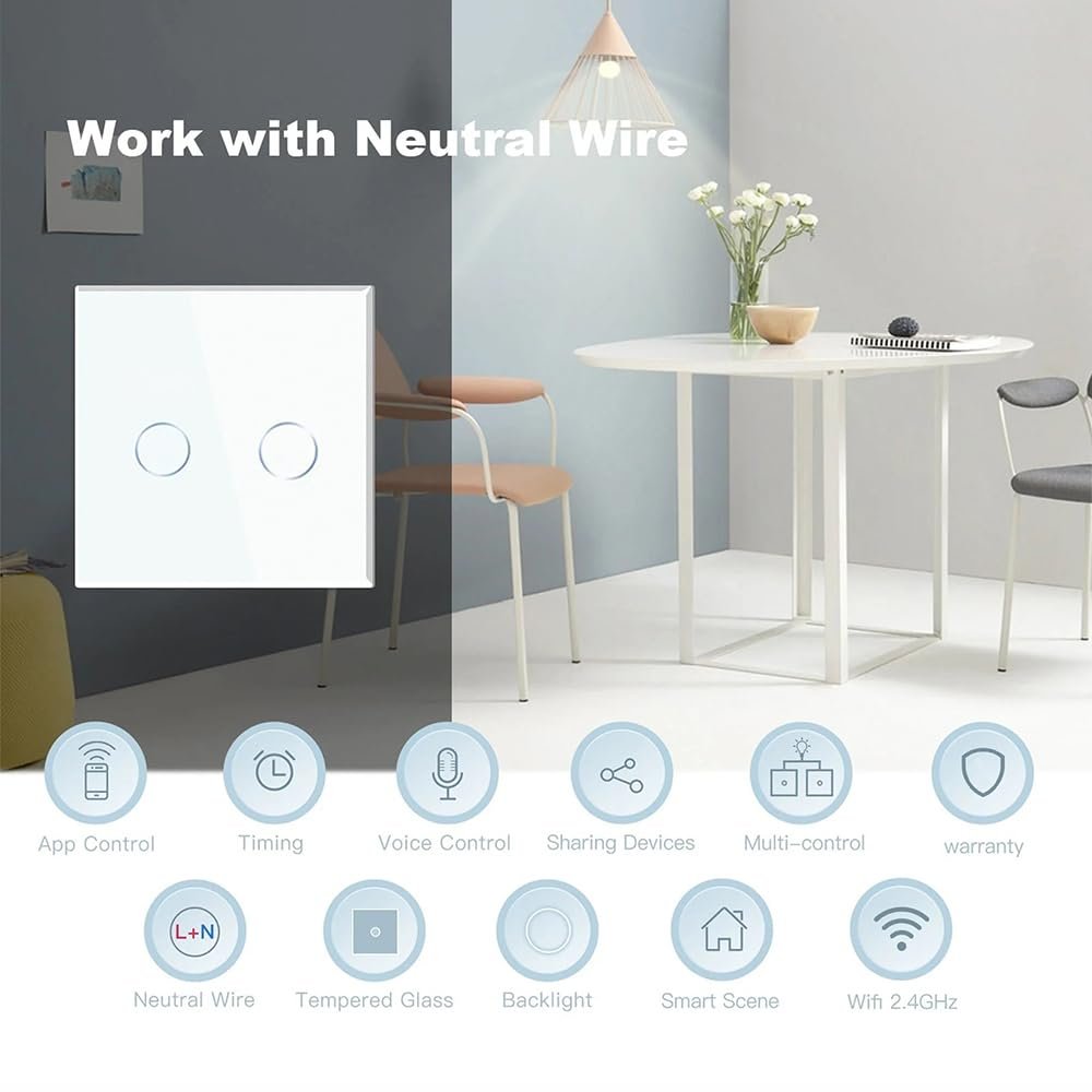 CONBRE SW2 Wi-Fi Smart Modular 2 Gang Touch Switch for Home automation | Suitable for upto 1.5 ton AC, gyser & 16A switch socket etc | Compatible with Alexa, google Assistance & Siri (White) - Image 8