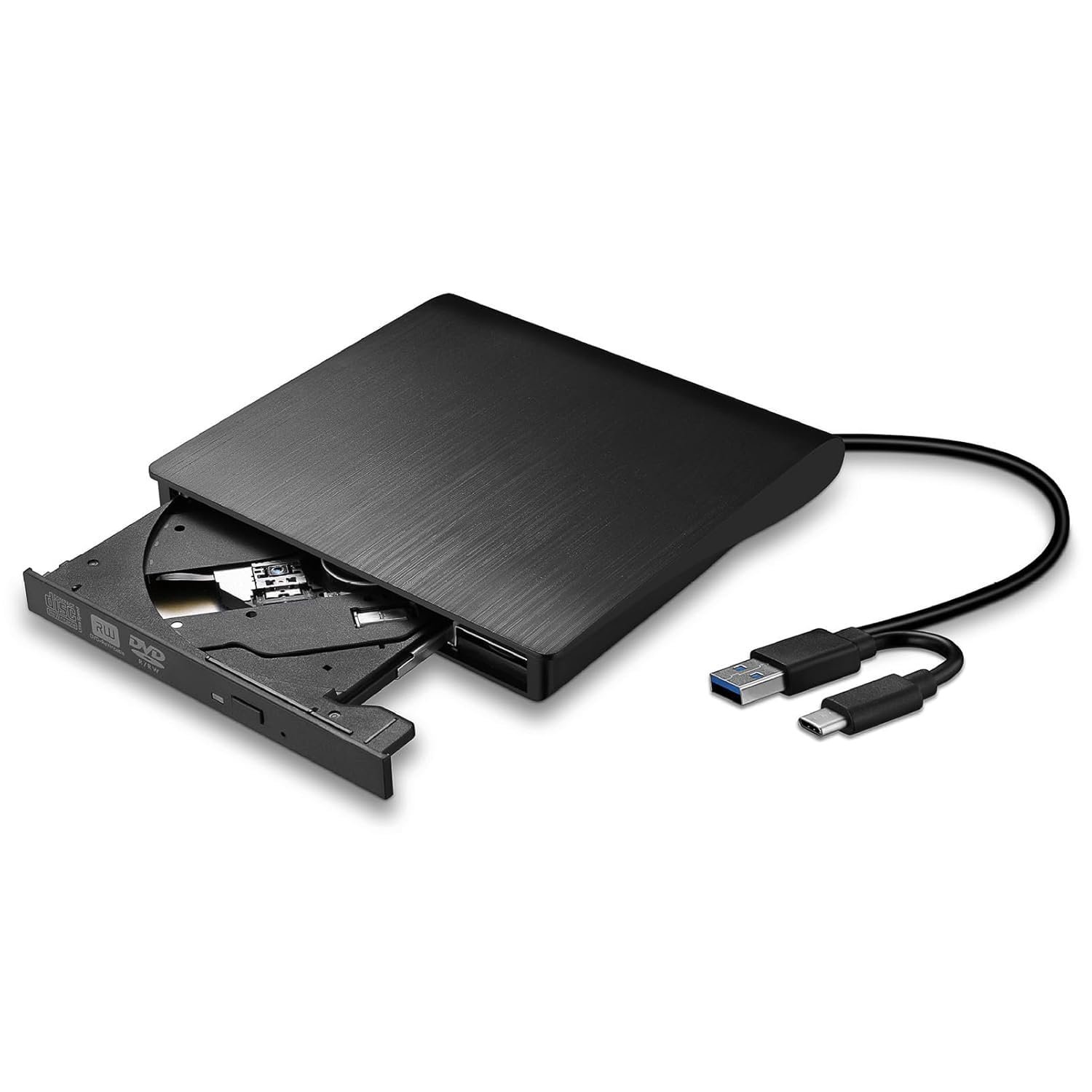 Ruhza External CD/DVD Drive for Laptop USB 3.0 CD/DVD Player Portable CD DVD +/-RW BurnerROM Reader Rewriter Writer Disk Drive Compatible with Laptop Desktop PC Windows MakBook (Black)