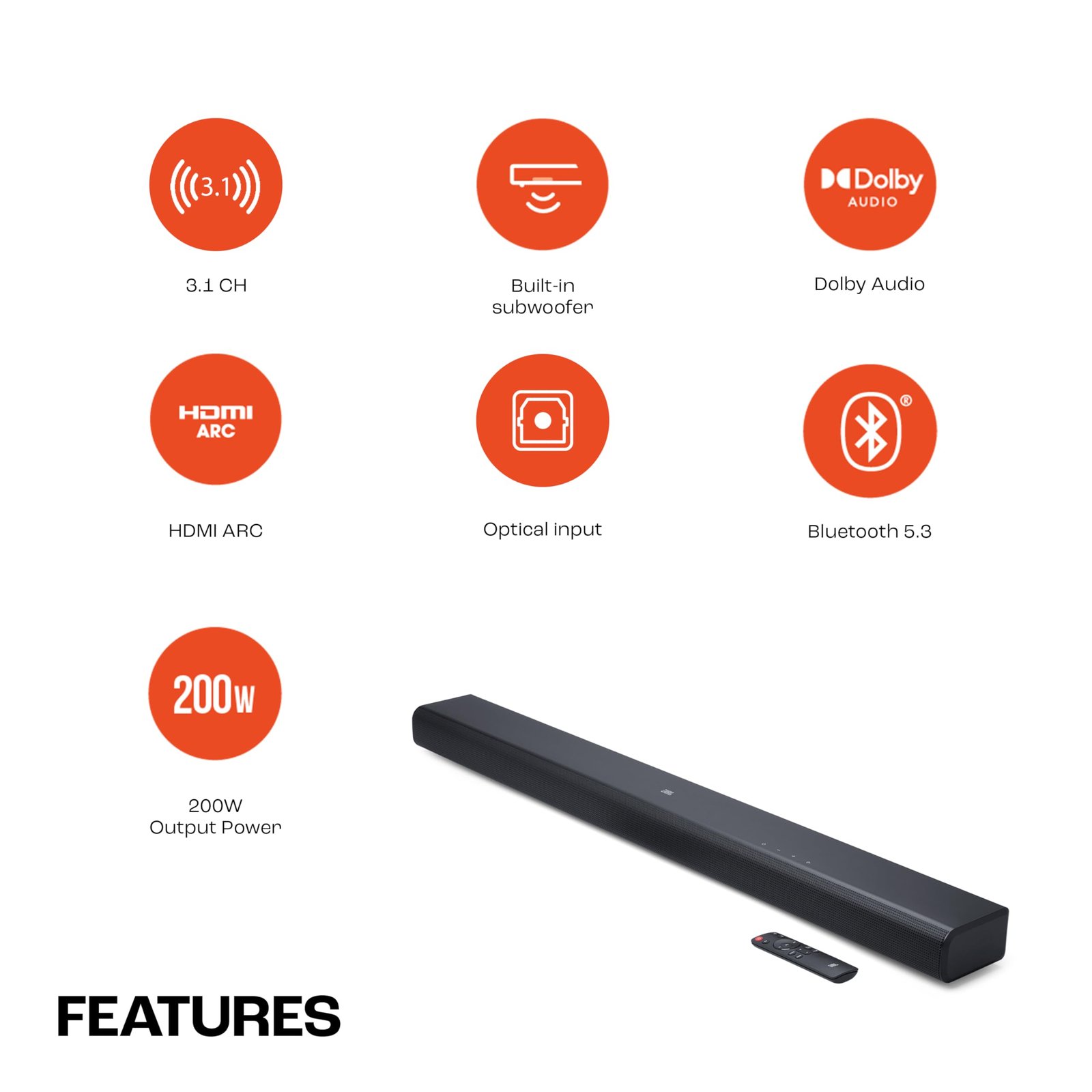 JBL Cinema SB510, Dolby Audio Soundbar with Built-in Subwoofer, 3.1 Channel, Center Channel for Superior Voice Clarity, HDMI eARC, Bluetooth & Optical Connectivity (200W) - Image 8
