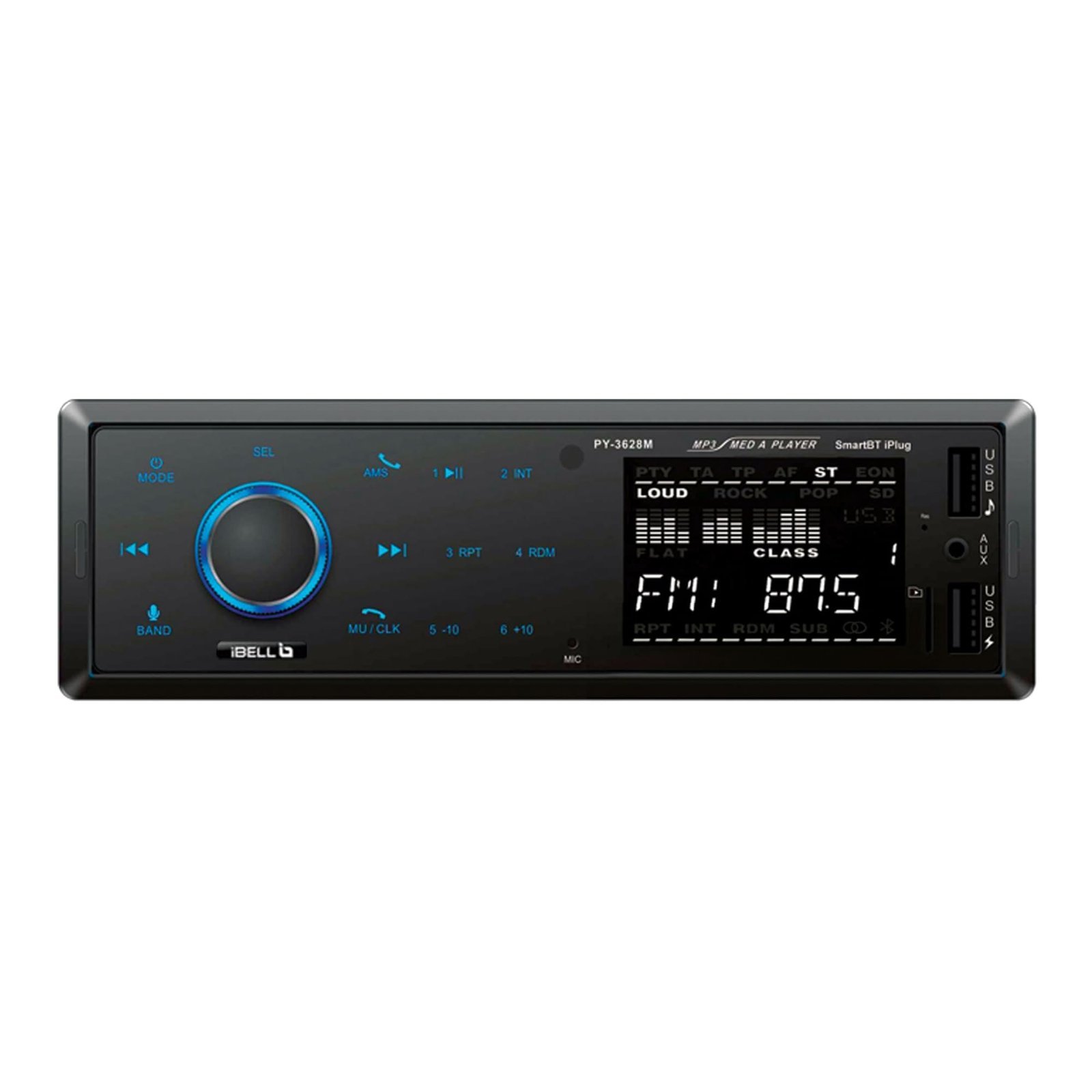 IBELL CP7920T Car Audio System with 2 Year Warranty, Bluetooth, Dual USB, AUX, SD Card, FM Radio, 140W Car Audio Player, LCD Display,1 DIN Music System, Voice Assistant (Black)