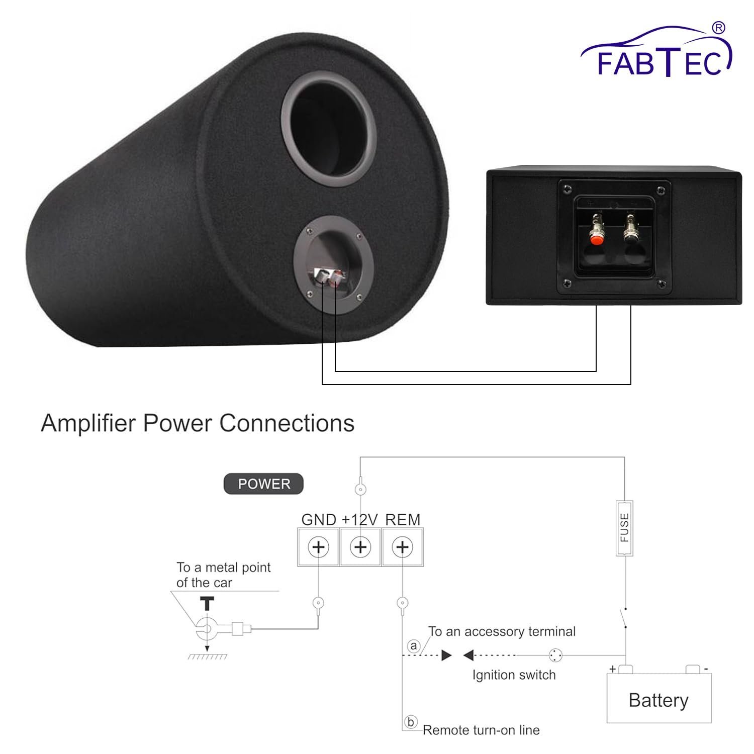 FABTEC 12V Dual Channel 120W Car Amplifier Stereo Power Mono Amp Audio, Bass Sub- Woofer kit, Monoblock, Black Body Encloser,Car Multi Channel Amplifier Class AB, Mosfet Dc Power Supply - Image 2