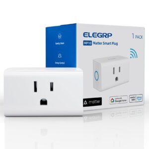 ELEGRP Matter Mini Smart Plug Compatible with Apple Home, Siri, Alexa, Google Home, SmartThings, Compact Design, UL Certified, 2.4G Wi-Fi Only, White, 1 Pack