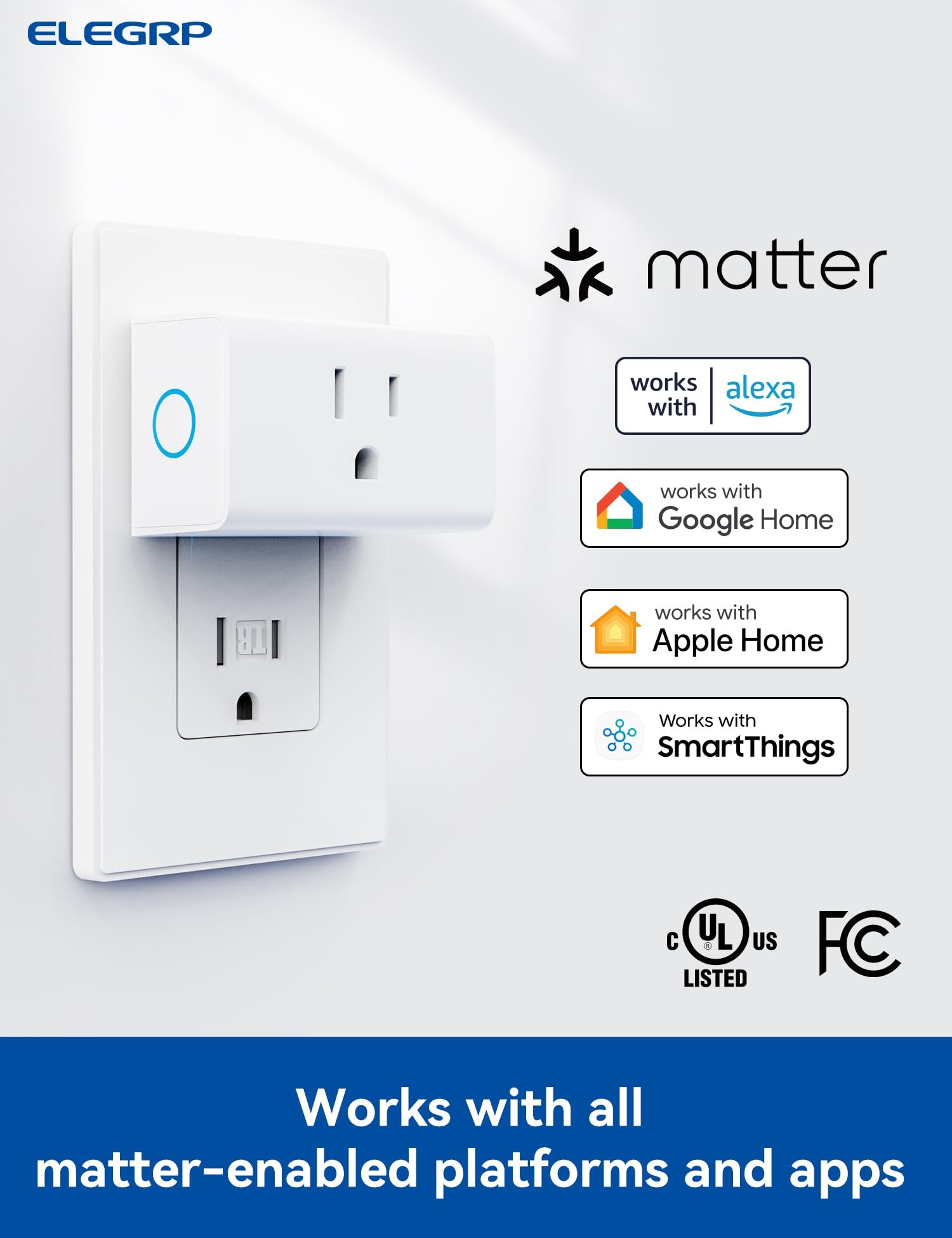 ELEGRP Matter Mini Smart Plug Compatible with Apple Home, Siri, Alexa, Google Home, SmartThings, Compact Design, UL Certified, 2.4G Wi-Fi Only, White, 1 Pack - Image 7