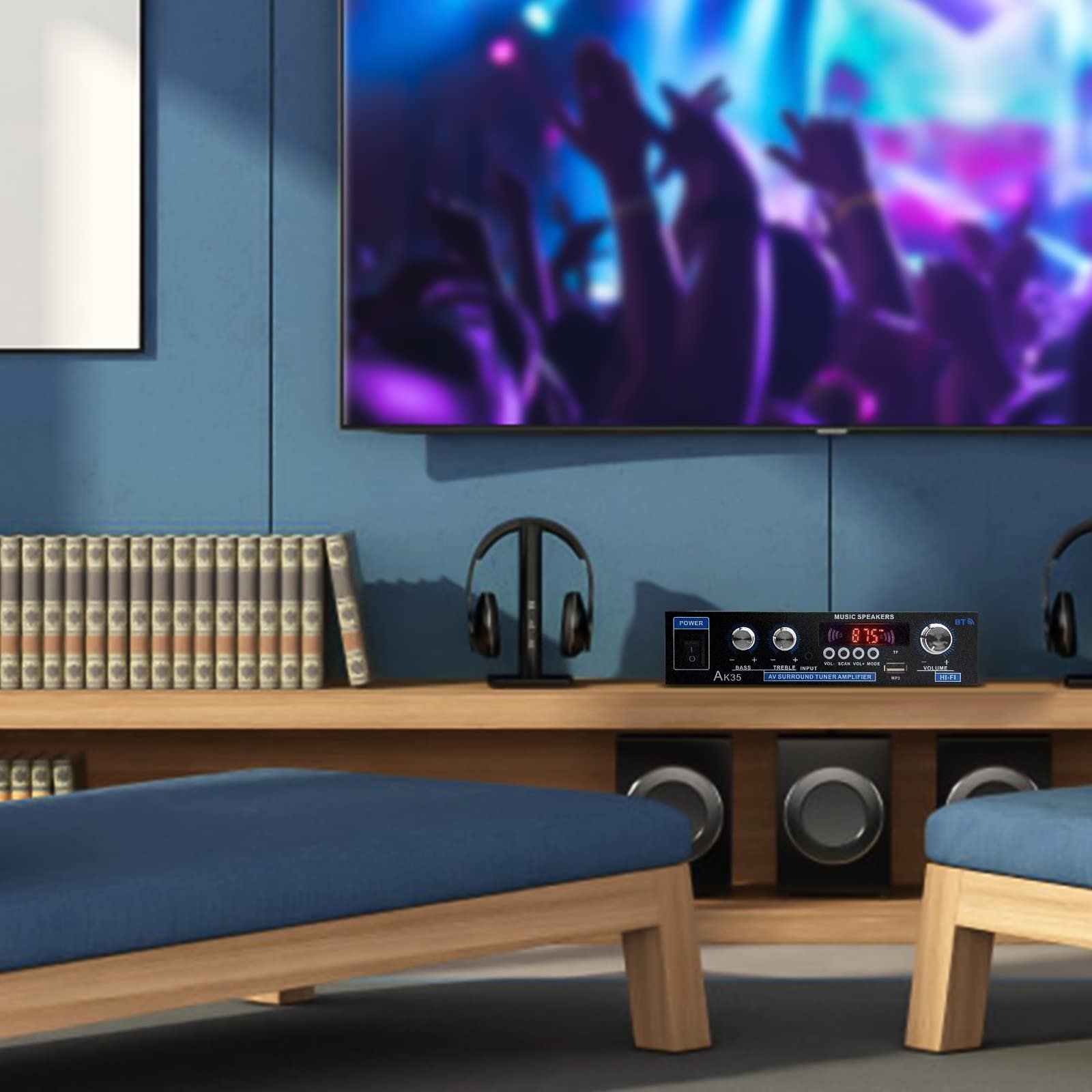 Daakro AK35 200W Dual Channel Bluetooth 5.0 Stereo Audio Amplifier Receiver, with USB, SD Card Input, Bass & Treble Control, Wide Compatibility - Image 3