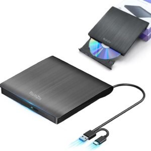RuhZa CD DVD Drive, External (2024 Innovation Model), External DVD Drive, High Speed Processing, 8XDVD & 24XCD CD Recorder, Optical Drive External, Read/Write, USB 2.0/3.0 & Type-C Connection RT-DRW-B