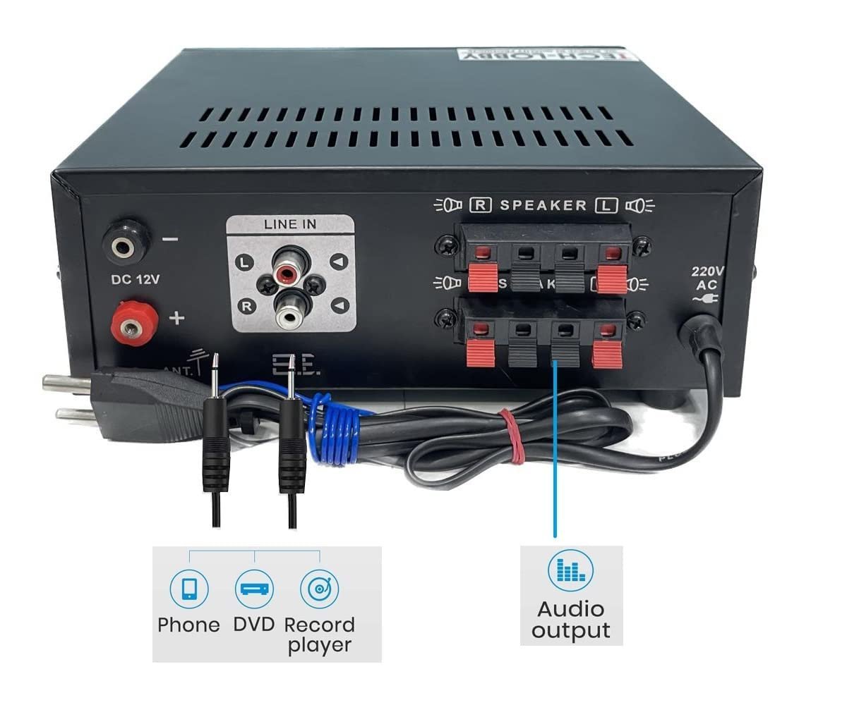 Tech-Unique Stereo Amplifier with Big LED Display/Bluetooth/2 MIC Input/USB/SD Card Slot/FM Radio/AUX Input/Remote Control & Built-in Equalizer with Bass, Treble & Balance Control (039 PRO) - Image 2