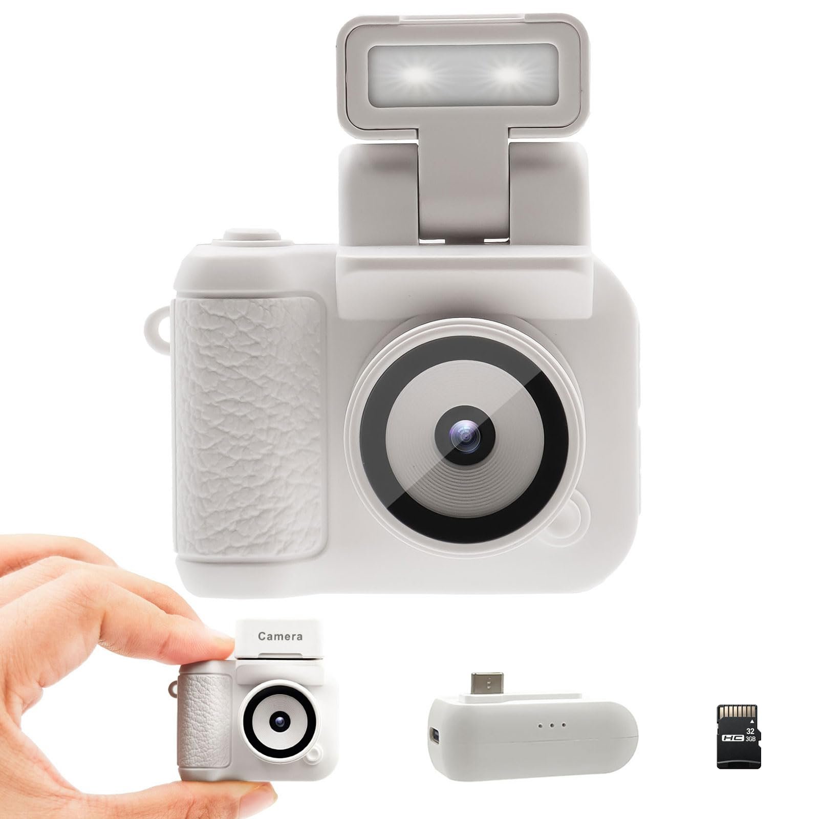 Mini Digital Camera with 1.4 in LCD Screen 1080P 32GB Card Charging Base Monoreflexes Shaped CMOS Small Compact Portable Video Recorder Easy to Operate (White)