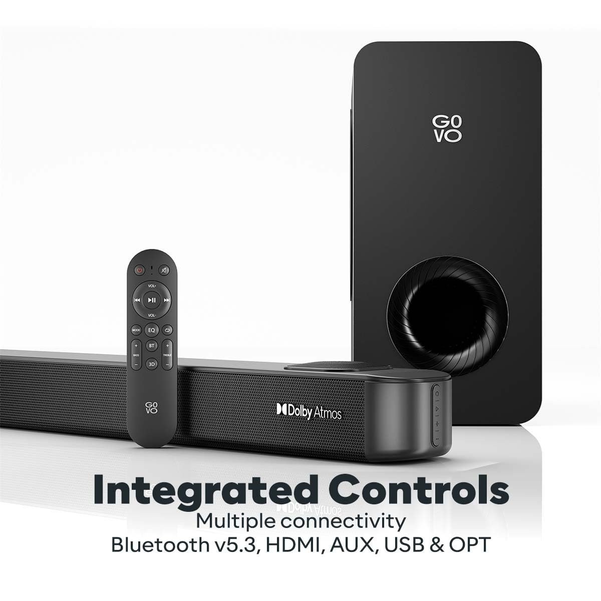 GOVO GOSURROUND 975 | 4.1 (2.1.2) Channel, 400W Soundbar with True Dolby Atmos®, 6.5" subwoofer, Opt, AUX, USB & Bluetooth, 3 Equalizer Modes, Stylish Remote & LED Display (Platinum Black) - Image 2