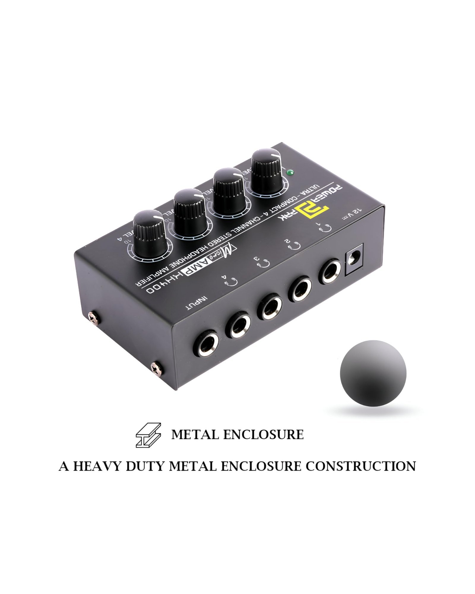 Powerpak KH400 4-Channel Headphone Amplifier Metal Stereo Audio Amplifier | 4X Quarter Inch Balanced TRS Headphones Output and TRS Audio Input for Sound Mixer - Image 3