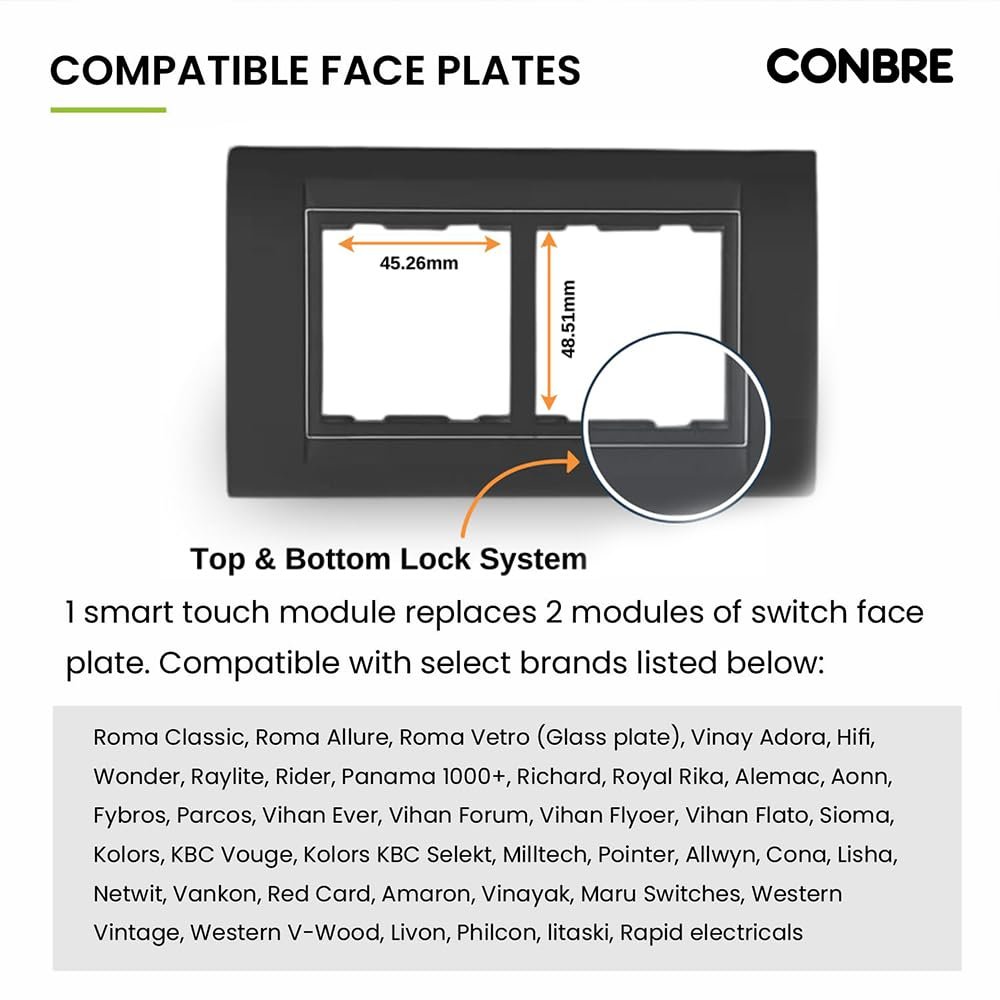 CONBRE SW2 Wi-Fi Smart Modular 2 Gang Touch Switch for Home automation | Suitable for upto 1.5 ton AC, gyser & 16A switch socket etc | Compatible with Alexa, google Assistance & Siri (White) - Image 4