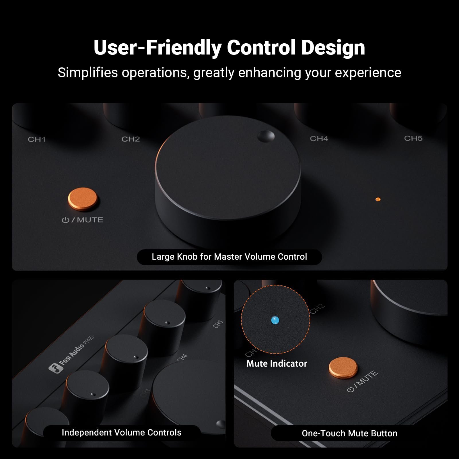 Fosi Audio PH05 5-Channel Headphone Splitter Amplifier, Mini Headphones Amp for Music Studio Mixer, Audio Sharing, Podcast Monitor, Supports 16-300 Ohm High Impedance IEM with 12V Power Adapter - Image 4