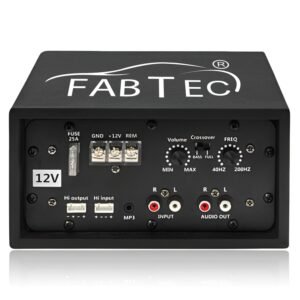 FABTEC 12V Dual Channel 120W Car Amplifier Stereo Power Mono Amp Audio, Bass Sub- Woofer kit, Monoblock, Black Body Encloser,Car Multi Channel Amplifier Class AB, Mosfet Dc Power Supply