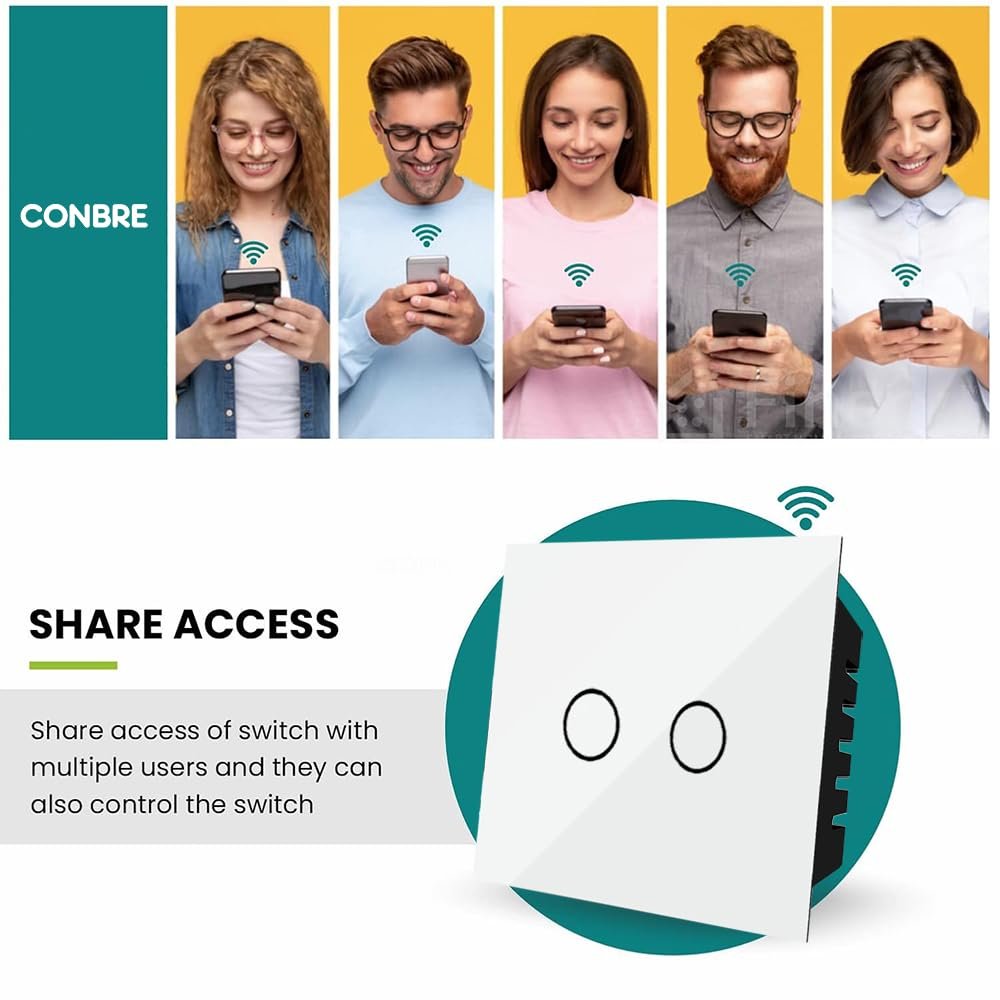 CONBRE SW2 Wi-Fi Smart Modular 2 Gang Touch Switch for Home automation | Suitable for upto 1.5 ton AC, gyser & 16A switch socket etc | Compatible with Alexa, google Assistance & Siri (White) - Image 3