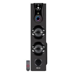 AKAI HA-TS50 50W Bluetooth Tower Speaker Wooden Cabinet Subwoofer Echo Sound Control Full Control Remote Led Display USB FM Party Speaker Home Theatre Extreme bass Karaoke Support. (HA-TS50)