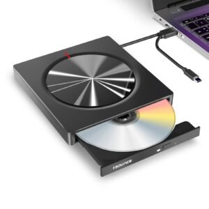 Sounce Ultimate 8-in-1 USB 3.0 External CD DVD Drive for Laptop and Desktop PC High-Speed Portable Optical Burner Player with Multi-Port Hub SD TF Card Reader Universal System Compatibility Jet Black