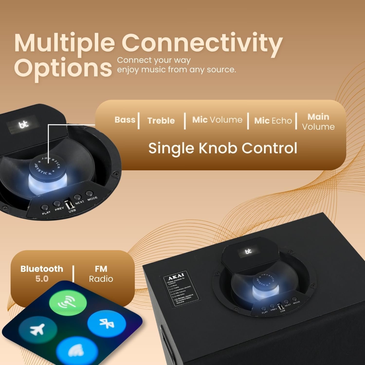 AKAI Portable Bluetooth Speaker 80W RMS with Remote - 1 Year Warranty | Mid Speaker 6.5" Woofer | Karaoke mic HDMI (ARC), LED Light, High Bass, AUX | Supports TV, PC & Smartphone (UltraBoom-80) - Image 4