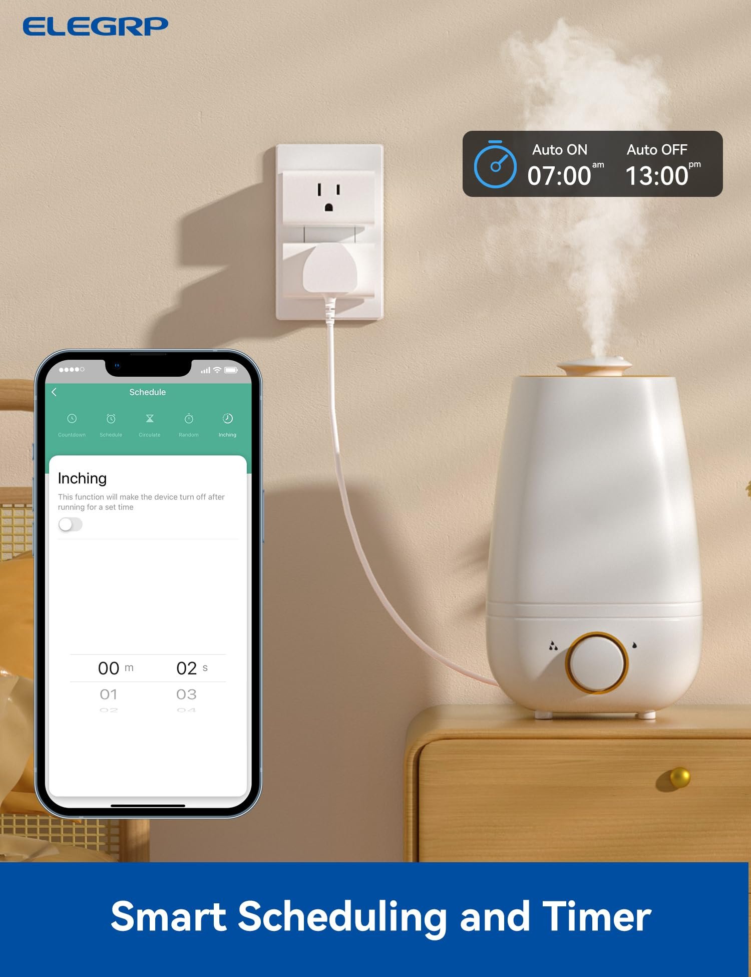 ELEGRP Matter Mini Smart Plug Compatible with Apple Home, Siri, Alexa, Google Home, SmartThings, Compact Design, UL Certified, 2.4G Wi-Fi Only, White, 1 Pack - Image 4