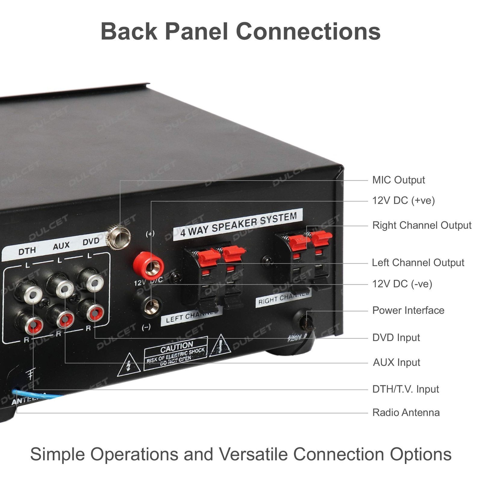 Dulcet DC-A30X 2 Channel Stereo Amplifier with Big LED Display/Bluetooth/MIC Input/USB/SD Card Slot/FM Radio/AUX Input/Remote Control & Built-in Equalizer with Bass, Treble & Balance Control - Image 6