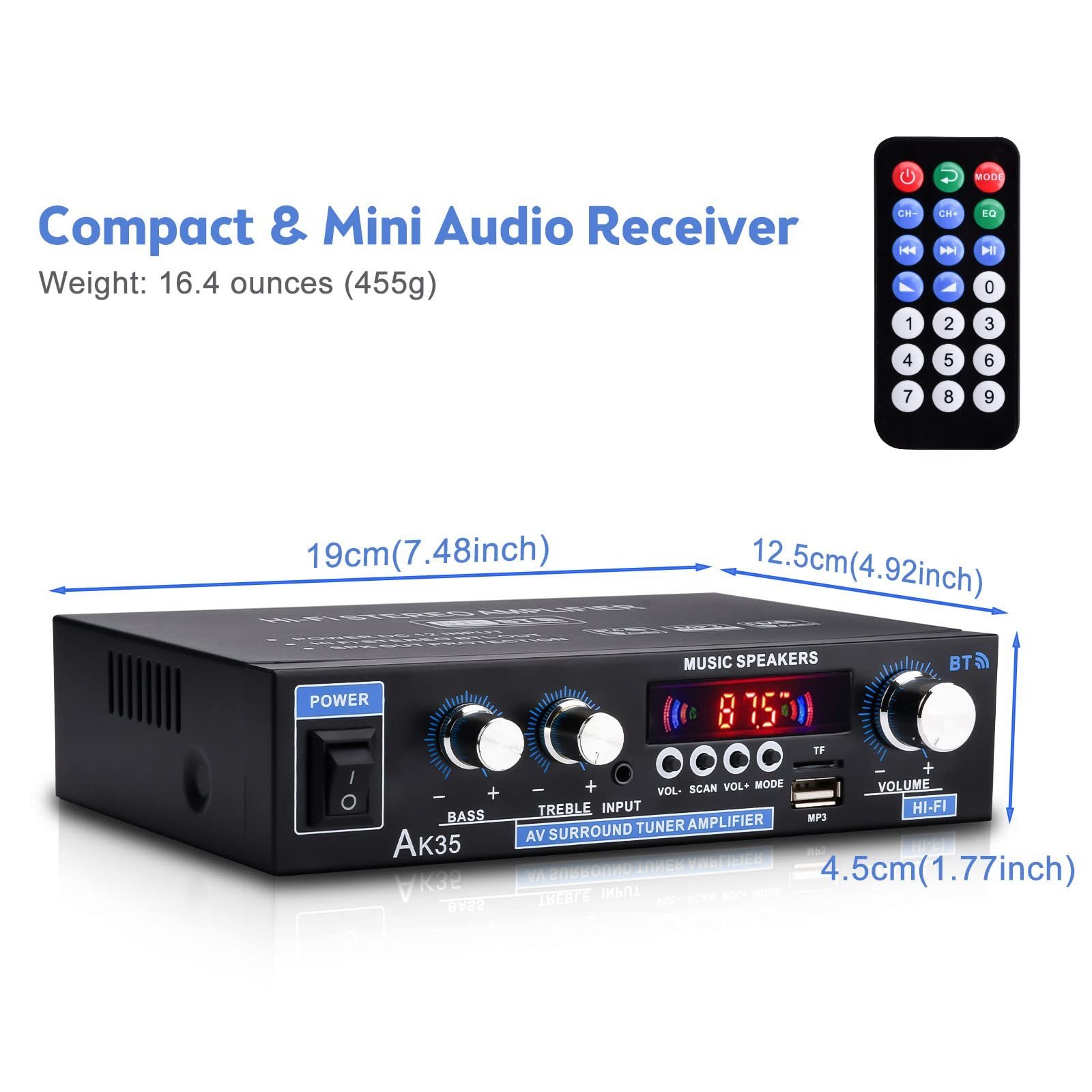 Daakro AK35 200W Dual Channel Bluetooth 5.0 Stereo Audio Amplifier Receiver, with USB, SD Card Input, Bass & Treble Control, Wide Compatibility - Image 6