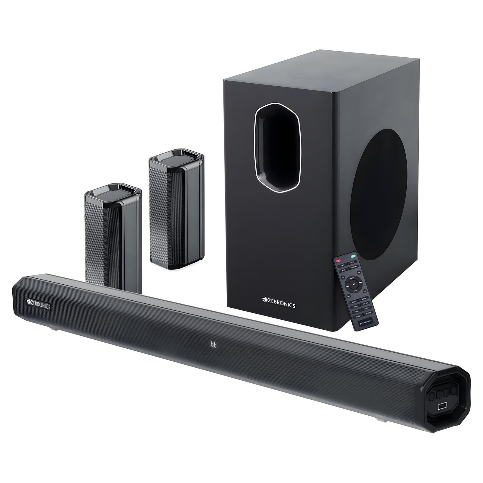 ZEBRONICS Juke BAR 7600 Soundbar, 300 Watts, 5.1 Surround, Dual Rear Satellites, Triple Driver Soundbar, 6.5"" Subwoofer, Bluetooth 5.0 | HDMI (ARC) | Optical | USB | AUX