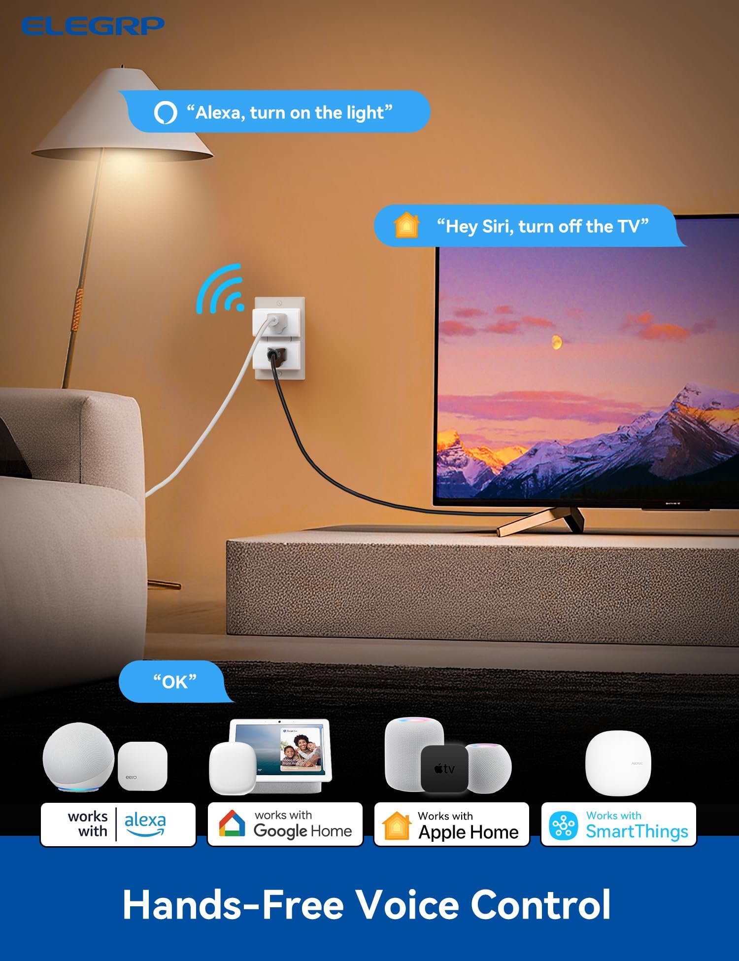 ELEGRP Matter Mini Smart Plug Compatible with Apple Home, Siri, Alexa, Google Home, SmartThings, Compact Design, UL Certified, 2.4G Wi-Fi Only, White, 1 Pack - Image 5