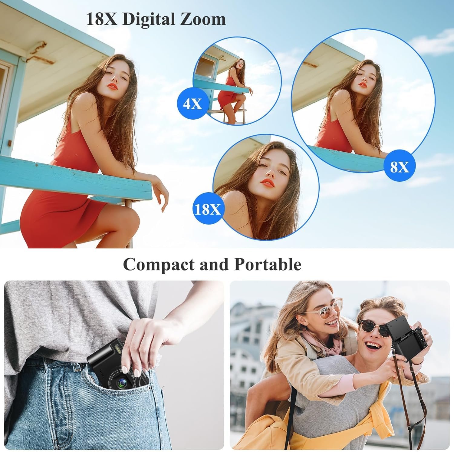 LEQTRONIQ Digital Camera for Photography, 4K, 64MP Vlogging Camera for YouTube, 3" 180° Flip Screen 18X Digital Zoom Compact Vlog Travel Camera with 4K WiFi, 32GB TF Card & 1 Batteries, Black - Image 6