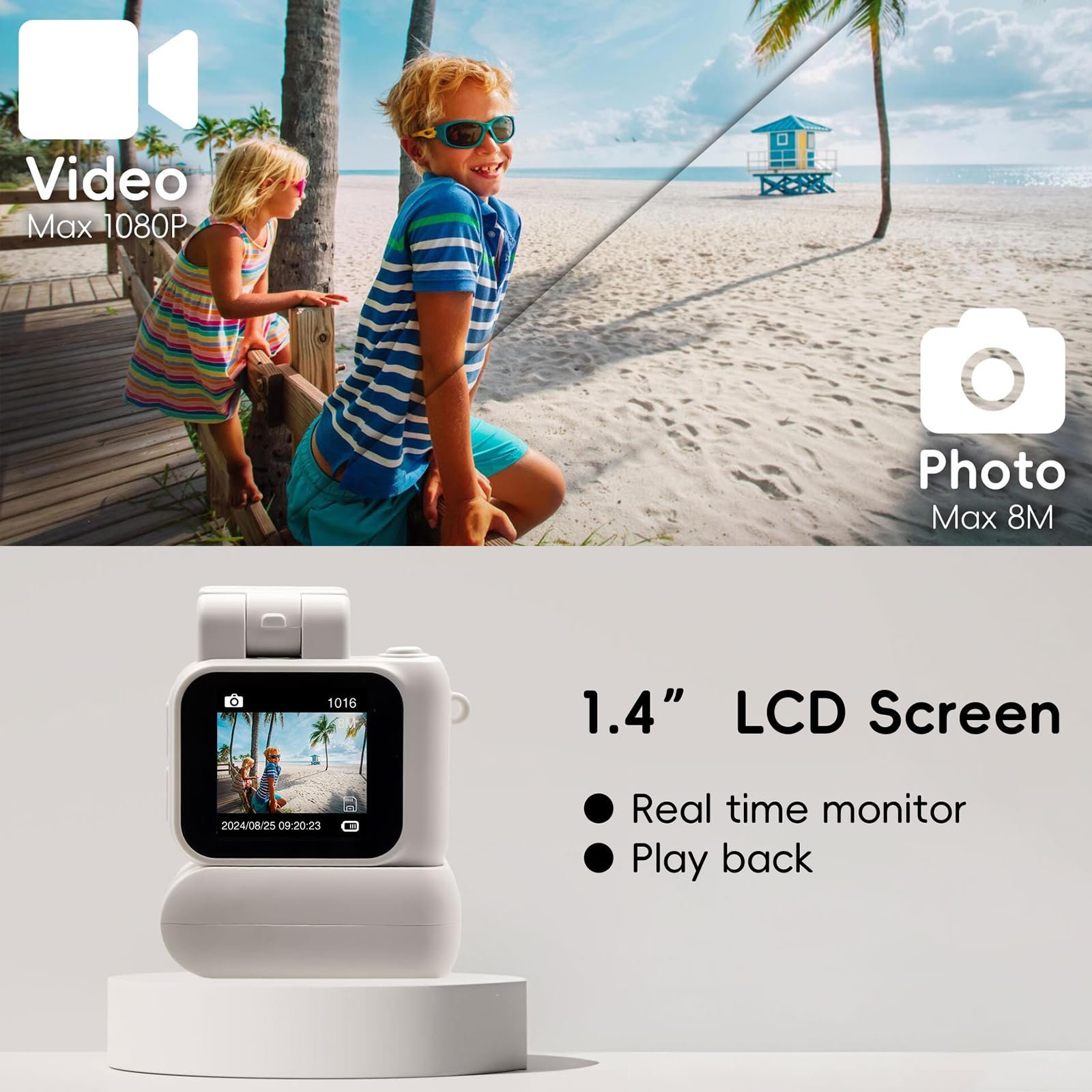 Mini Digital Camera with 1.4 in LCD Screen 1080P 32GB Card Charging Base Monoreflexes Shaped CMOS Small Compact Portable Video Recorder Easy to Operate (White) - Image 4