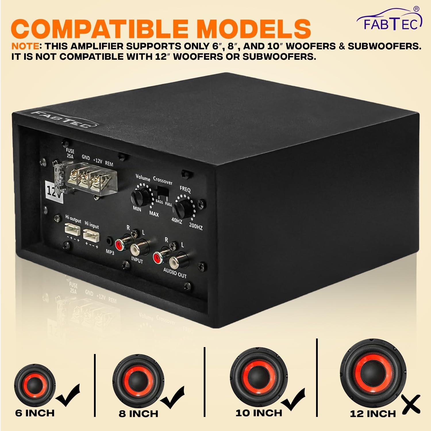 FABTEC 12V Dual Channel 120W Car Amplifier Stereo Power Mono Amp Audio, Bass Sub- Woofer kit, Monoblock, Black Body Encloser,Car Multi Channel Amplifier Class AB, Mosfet Dc Power Supply - Image 5