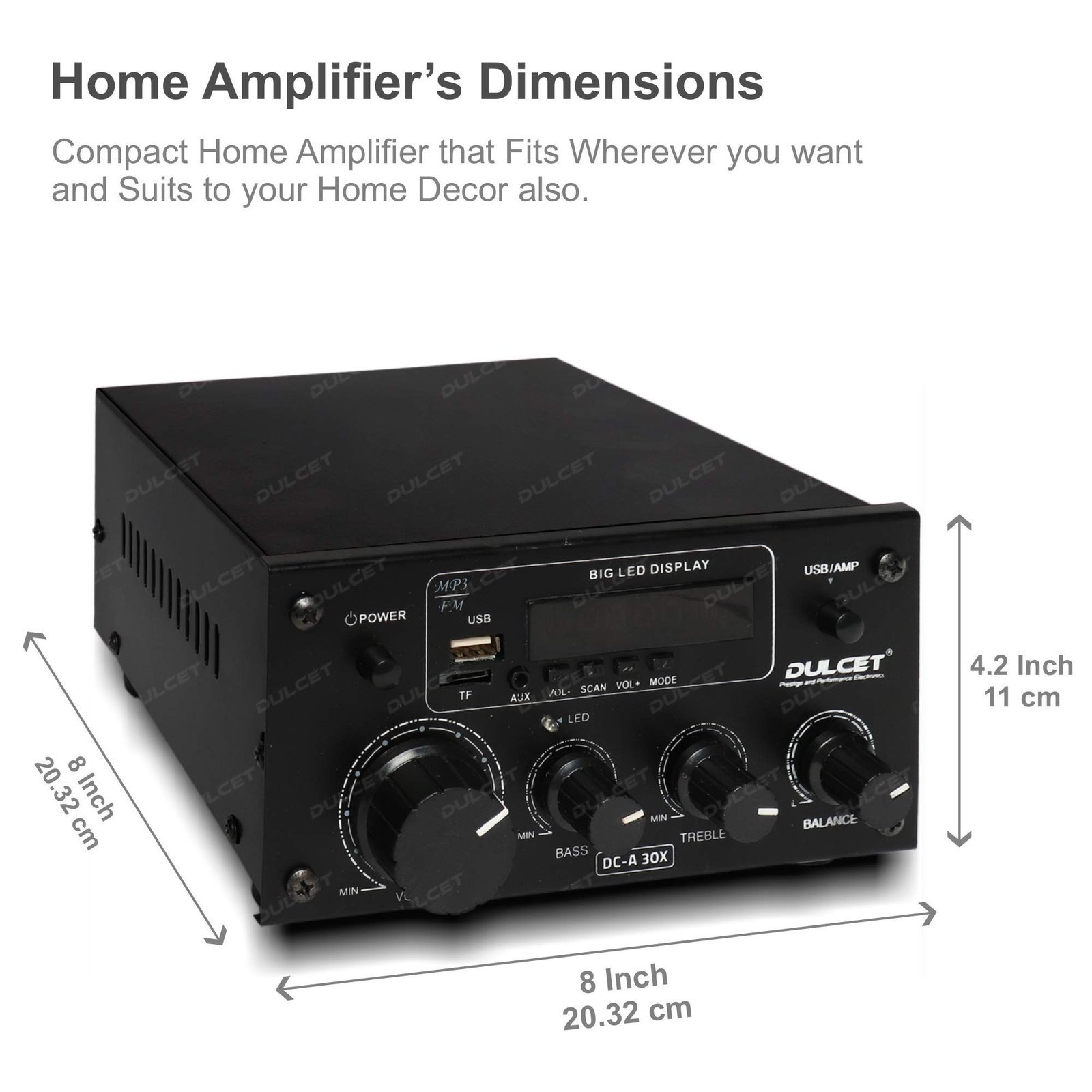Dulcet DC-A30X 2 Channel Stereo Amplifier with Big LED Display/Bluetooth/MIC Input/USB/SD Card Slot/FM Radio/AUX Input/Remote Control & Built-in Equalizer with Bass, Treble & Balance Control - Image 5
