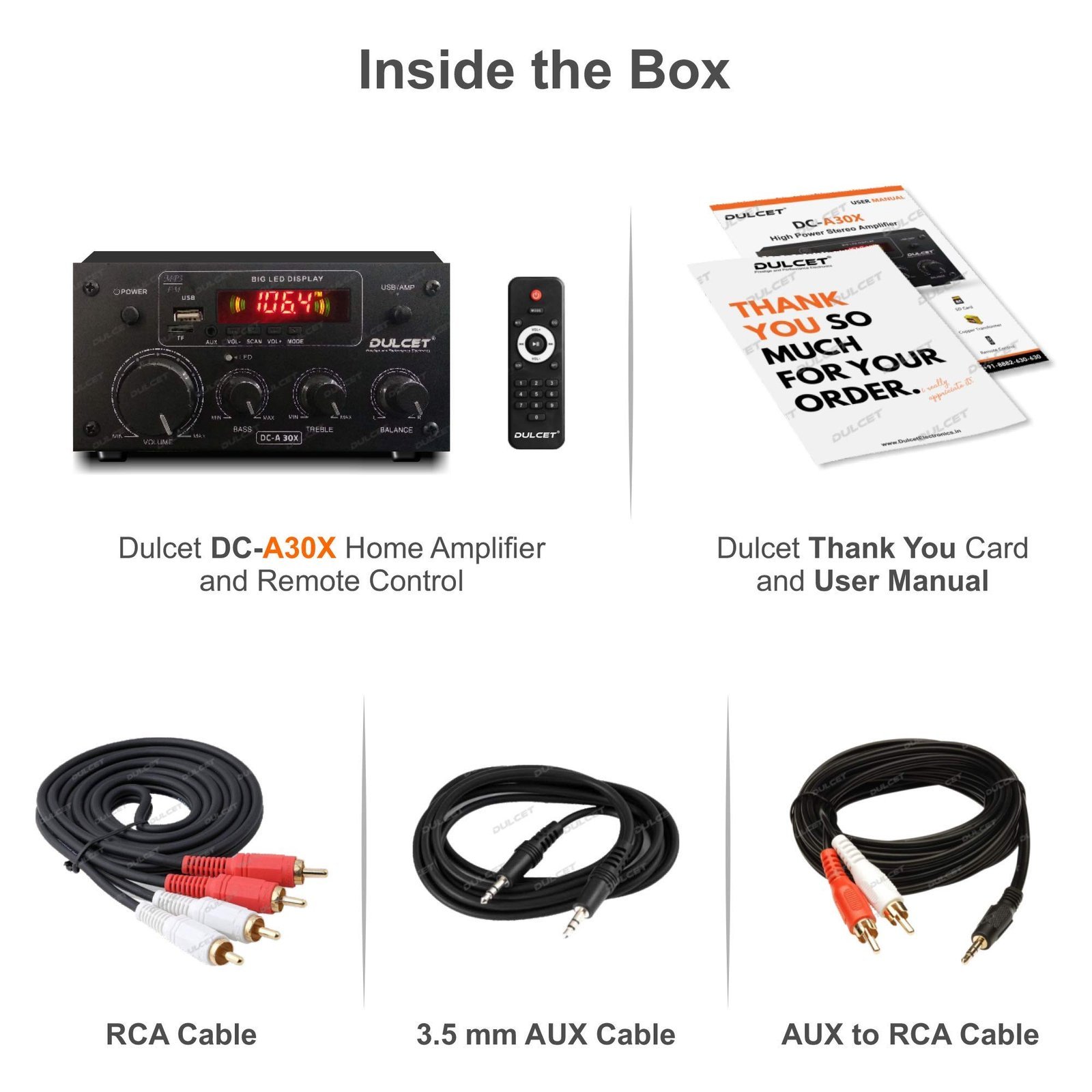 Dulcet DC-A30X 2 Channel Stereo Amplifier with Big LED Display/Bluetooth/MIC Input/USB/SD Card Slot/FM Radio/AUX Input/Remote Control & Built-in Equalizer with Bass, Treble & Balance Control - Image 4