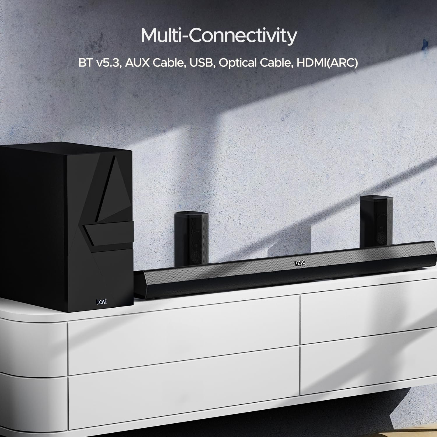 boAt Aavante Bar 3600/3500, 500W Signature Sound,5.1CH, Wall Mountable Design, Bass & Treble with Master Remote Control, Bluetooth Sound Bar, Home Theatre Soundbar Speaker (Premium Black) - Image 4