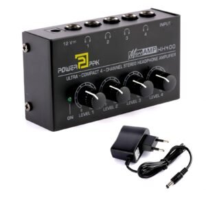 Powerpak KH400 4-Channel Headphone Amplifier Metal Stereo Audio Amplifier | 4X Quarter Inch Balanced TRS Headphones Output and TRS Audio Input for Sound Mixer