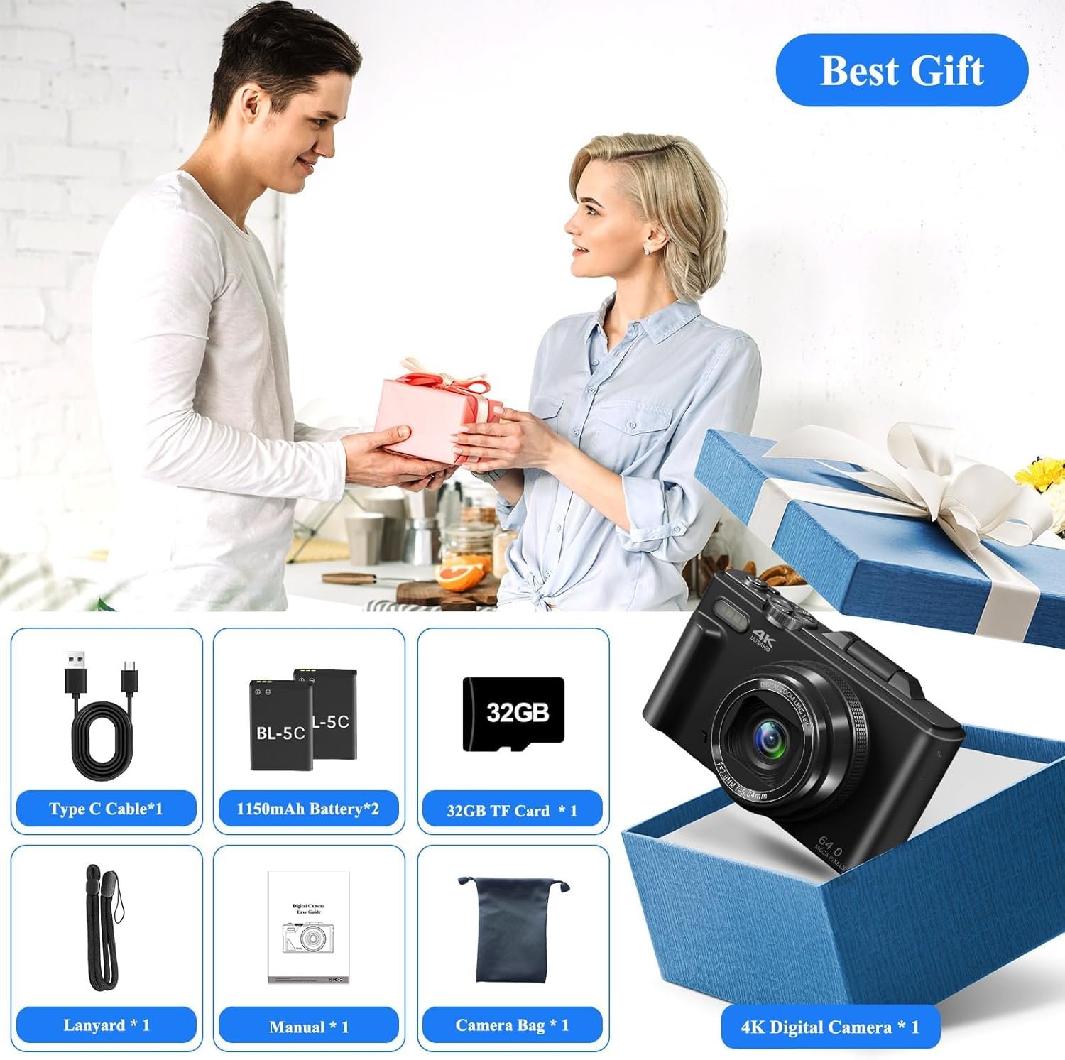 LEQTRONIQ Digital Camera for Photography, 4K, 64MP Vlogging Camera for YouTube, 3" 180° Flip Screen 18X Digital Zoom Compact Vlog Travel Camera with 4K WiFi, 32GB TF Card & 1 Batteries, Black - Image 2