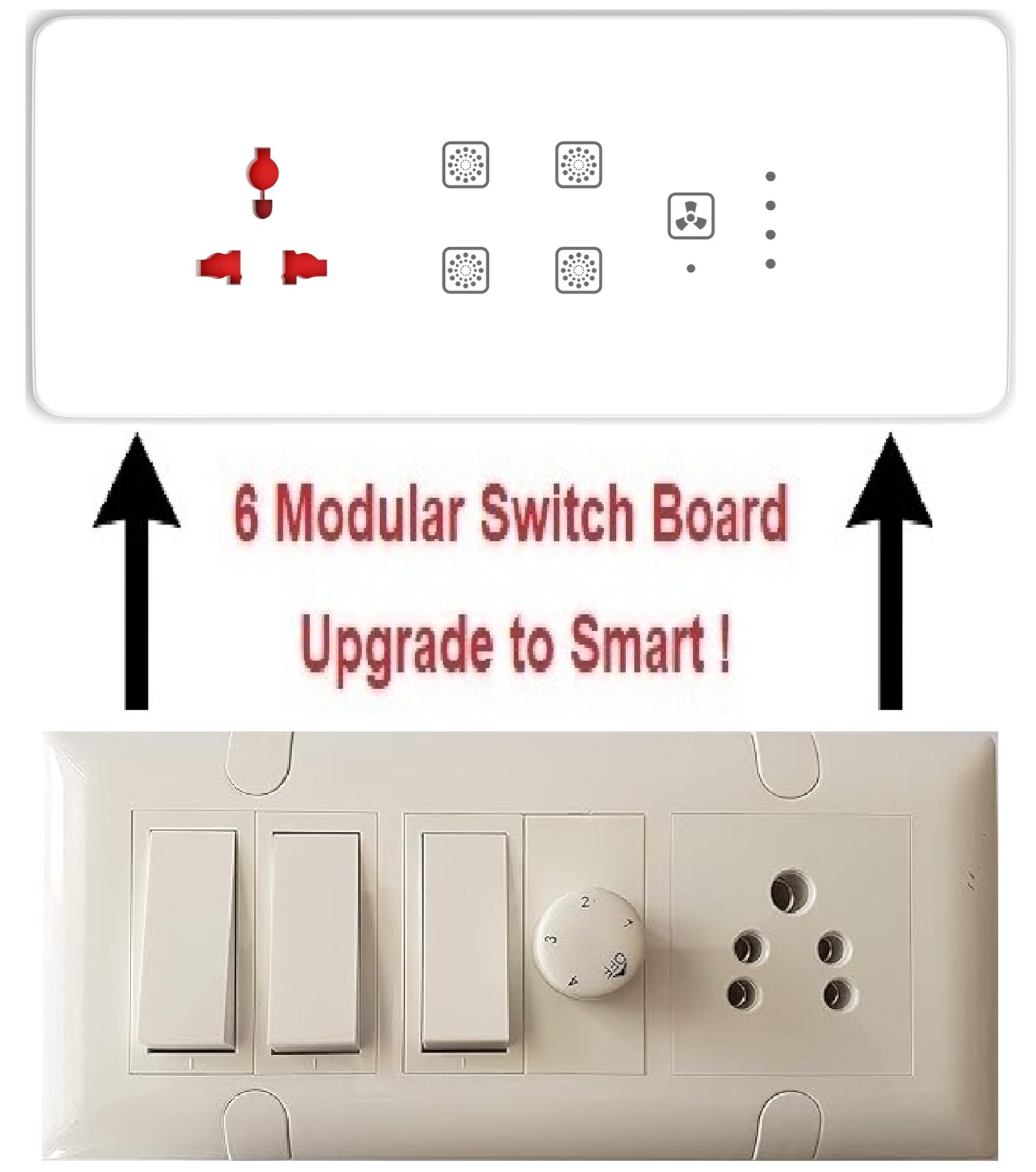 Teqooz® Smart Switch Board (WiFi + Remote) (White) (6M Size) : 4 Switch + Fan Regulator + Socket | 3 Yr Warranty | Works with SmartLife App, Alexa, Google, Siri | Glass Touch - Image 3