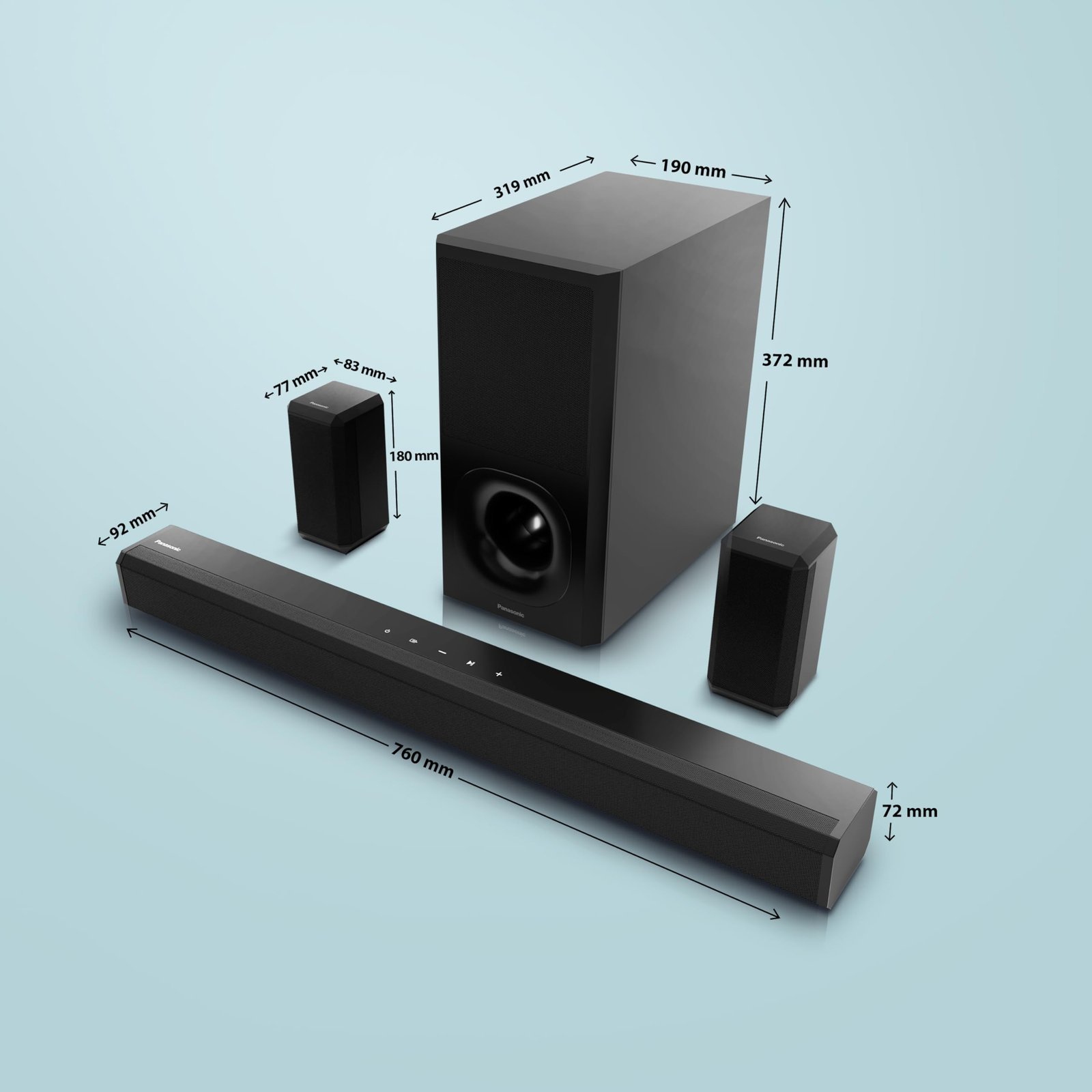 Panasonic 600W 5.1 Ch Sound Bar with 3D Surround Sound Speaker System, Dolby Digital Plus Touch Control,BT 5.3, USB,HDMI ARC,Optical,Aux with Remote Control (SC-HTS600GWK, Black) - Image 2