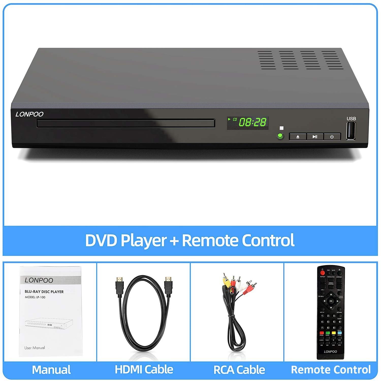 HD Blu-Ray Disc Player for TV with HDMI & AV Cables, Upscaling TV CD DVD Player 1080P, Built-in PAL NTSC, HDMI AV Coaxial Output USB Input - Image 2