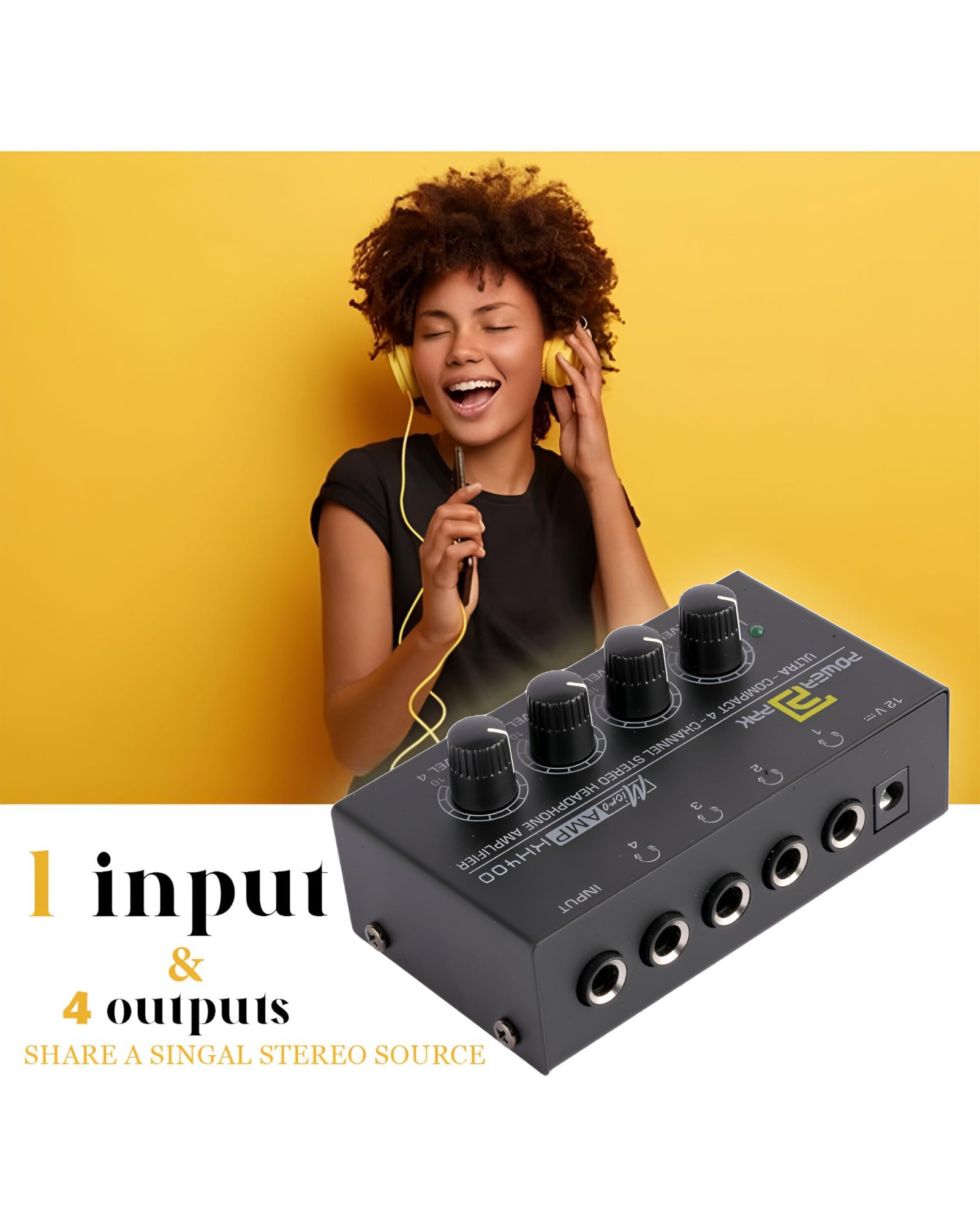 Powerpak KH400 4-Channel Headphone Amplifier Metal Stereo Audio Amplifier | 4X Quarter Inch Balanced TRS Headphones Output and TRS Audio Input for Sound Mixer - Image 2