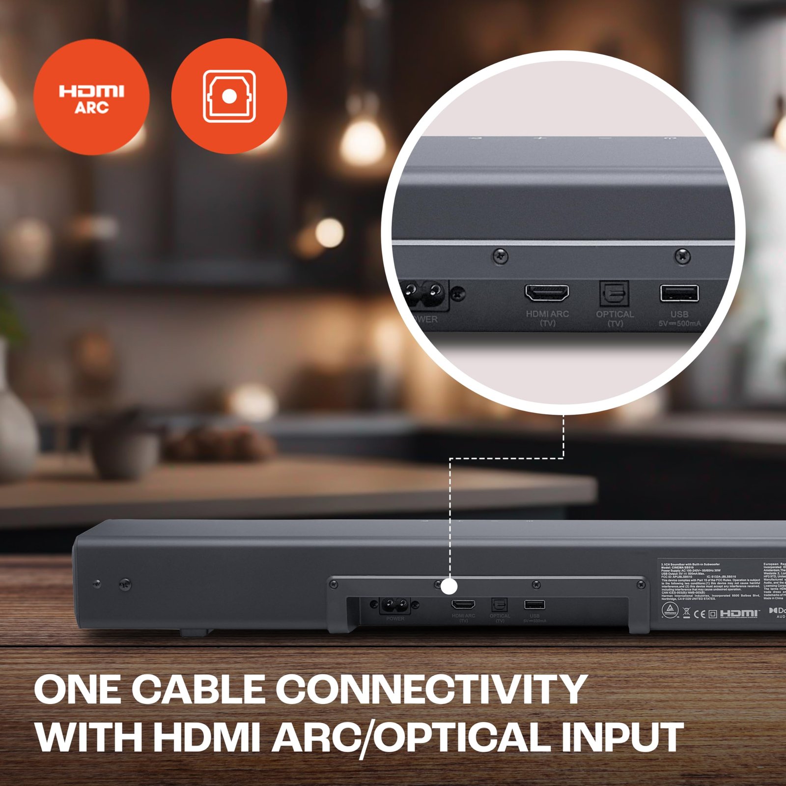 JBL Cinema SB510, Dolby Audio Soundbar with Built-in Subwoofer, 3.1 Channel, Center Channel for Superior Voice Clarity, HDMI eARC, Bluetooth & Optical Connectivity (200W) - Image 3