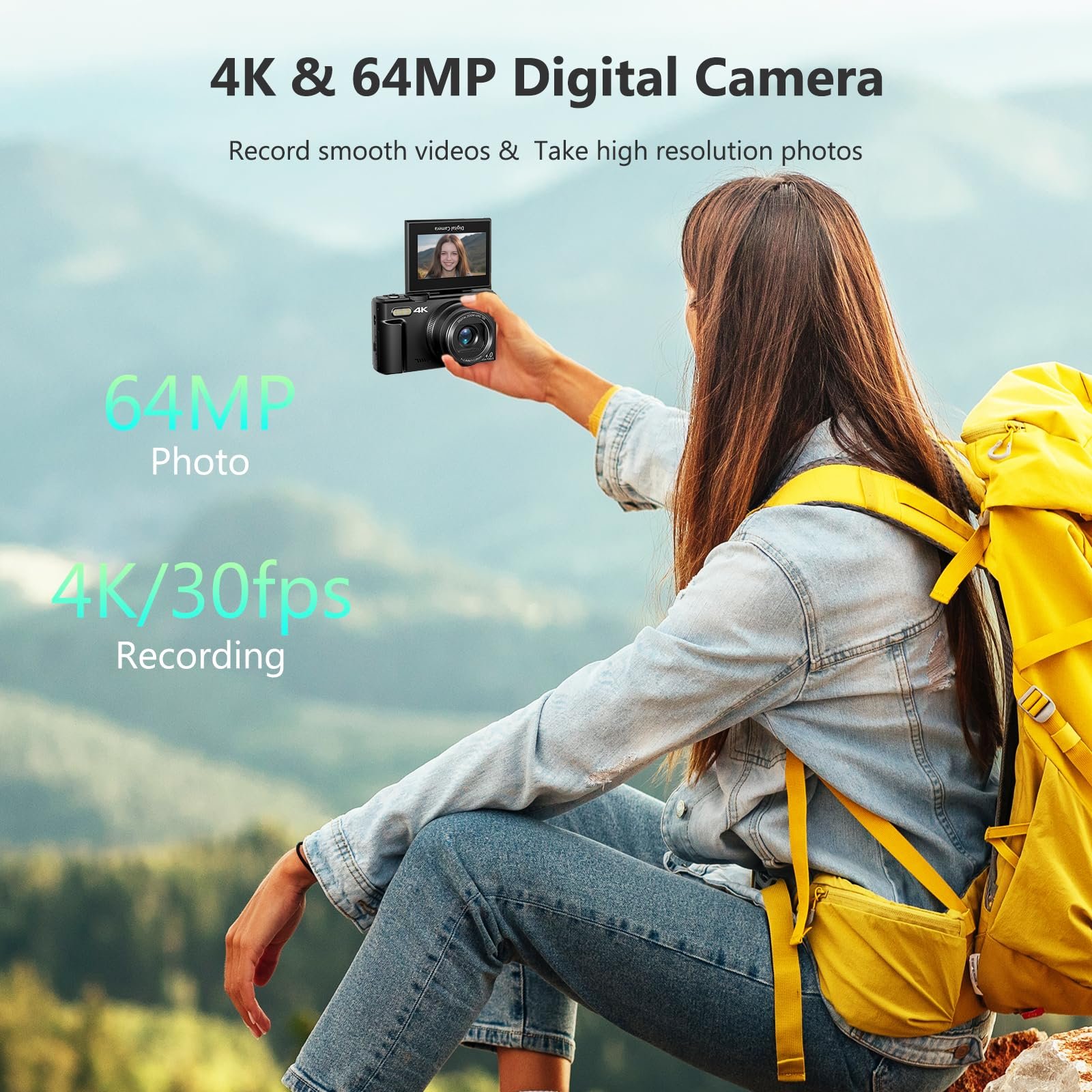 VJIANGER 4K Digital Camera For Photography, 64MP, 18X Digital Zoom Point And Shoot Vlogging Camera with 32GB Micro SD Card for Beginner, Youtube, Black - Image 7