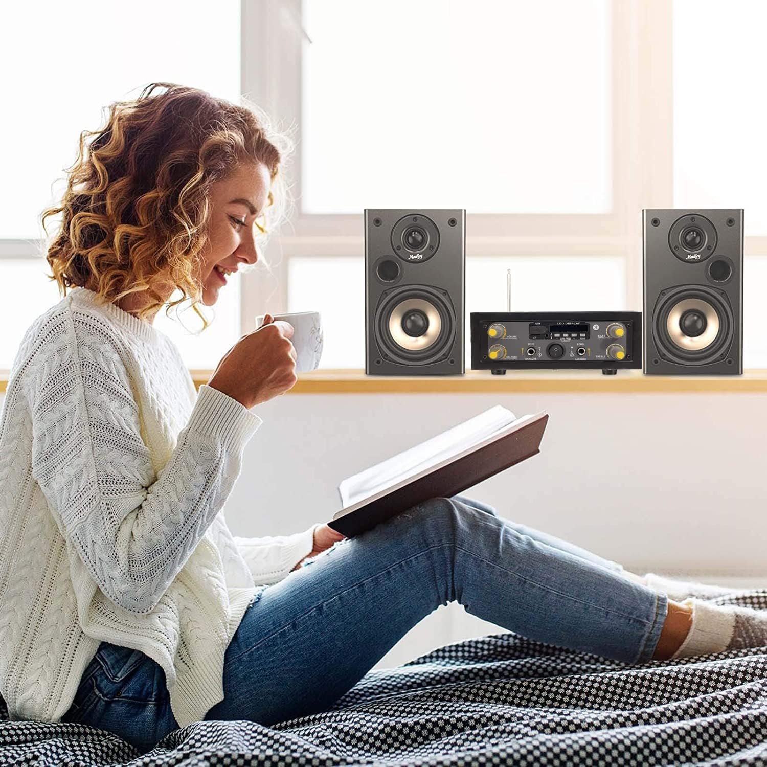 Tech-Unique Stereo Amplifier with Big LED Display/Bluetooth/2 MIC Input/USB/SD Card Slot/FM Radio/AUX Input/Remote Control & Built-in Equalizer with Bass, Treble & Balance Control (039 PRO) - Image 3