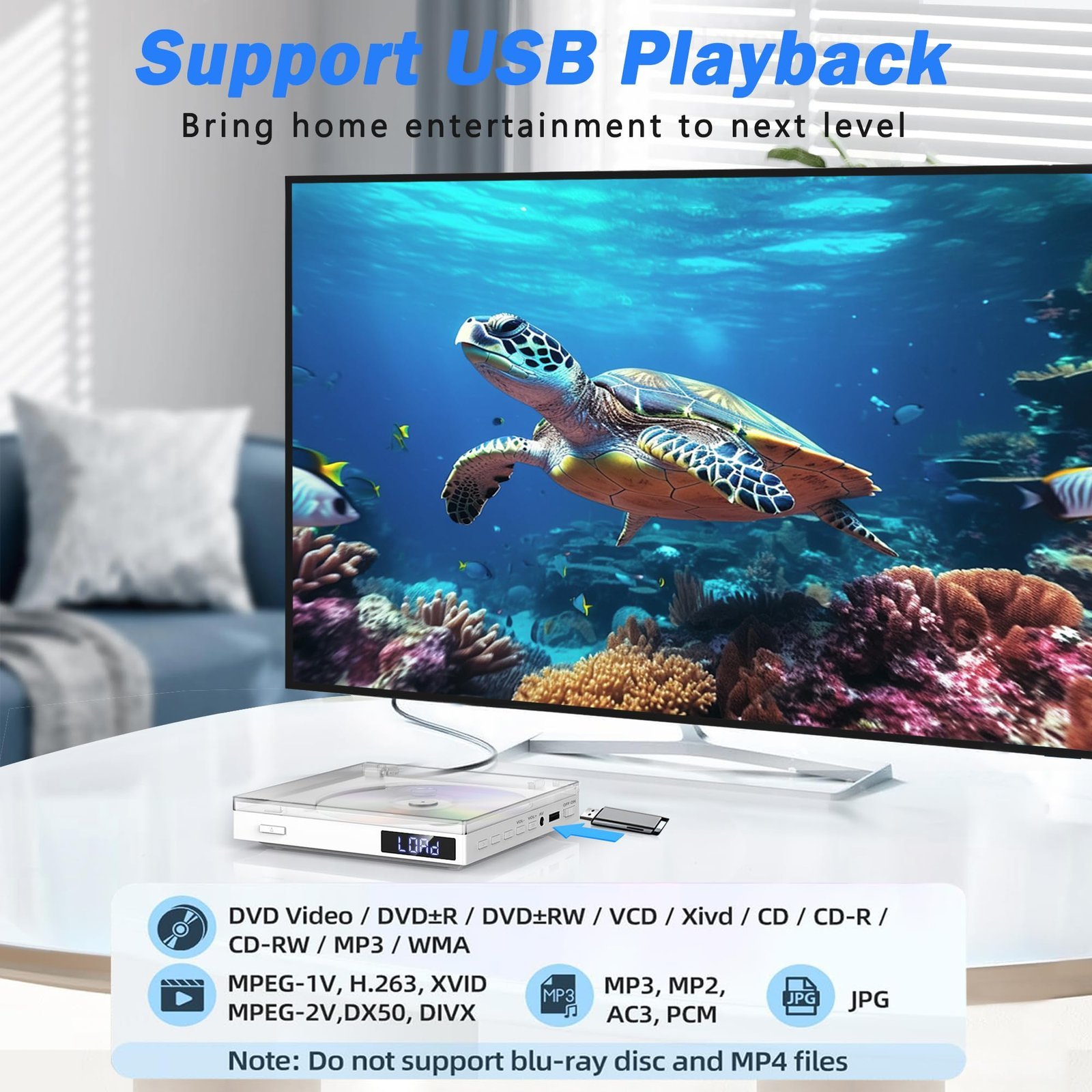 Gaonaway Mini DVD Player, HDMI Small DVD Player for TV, All Region Free, 1080P HD, Compact, USB Input, Remote Control, White - Image 7