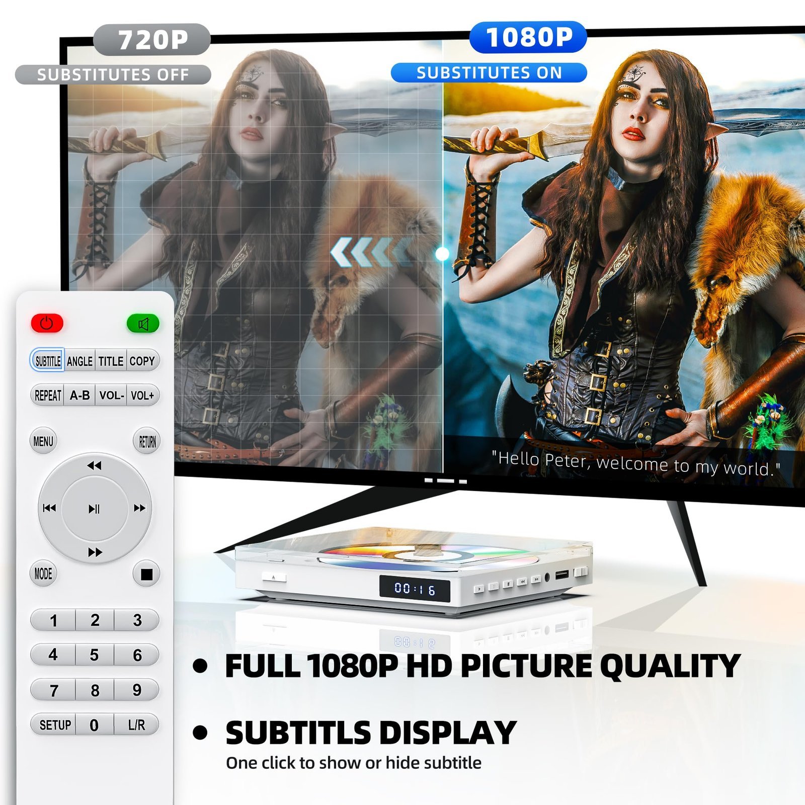 Gaonaway Mini DVD Player, HDMI Small DVD Player for TV, All Region Free, 1080P HD, Compact, USB Input, Remote Control, White - Image 6