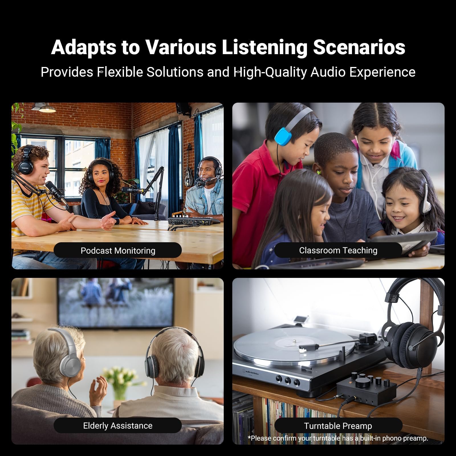 Fosi Audio PH05 5-Channel Headphone Splitter Amplifier, Mini Headphones Amp for Music Studio Mixer, Audio Sharing, Podcast Monitor, Supports 16-300 Ohm High Impedance IEM with 12V Power Adapter - Image 7