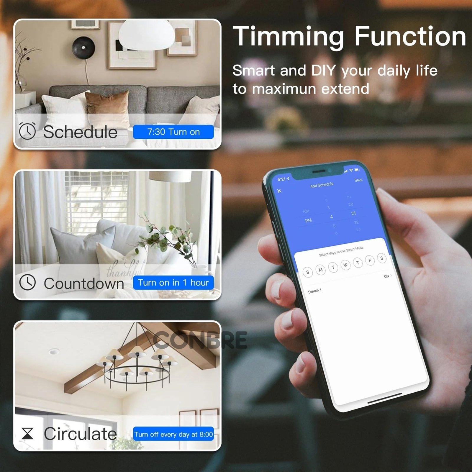 CONBRE SW2 Wi-Fi Smart Modular 2 Gang Touch Switch for Home automation | Suitable for upto 1.5 ton AC, gyser & 16A switch socket etc | Compatible with Alexa, google Assistance & Siri (White) - Image 7