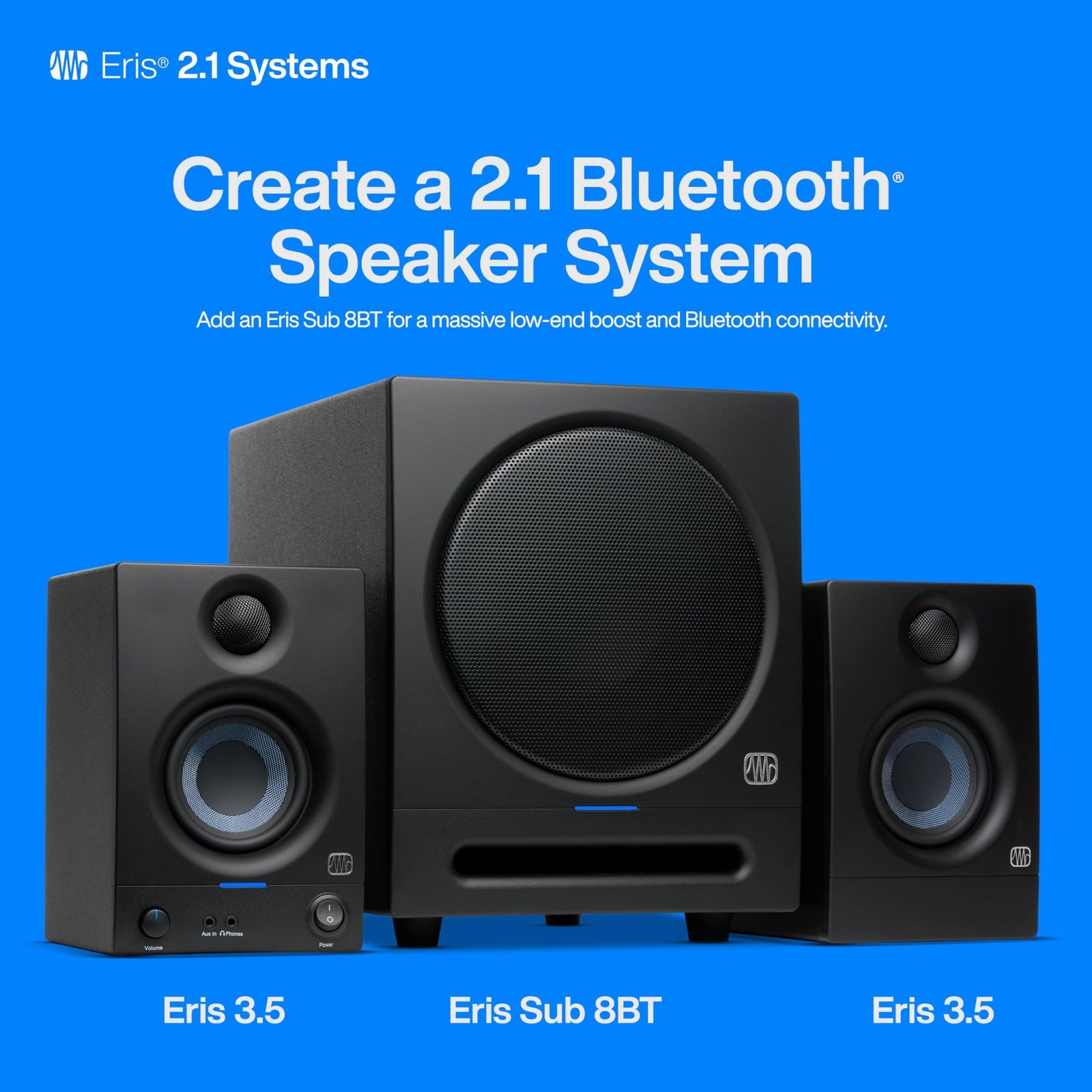PreSonus Eris 3.5 2nd Gen HD Professional Studio Monitors with 3.5" Woven Composite Woofer, 1" Silk-Dome Tweeter, 50W Class AB Power and Tuning Controls (Auxillary) - Pair (Black) - Image 4